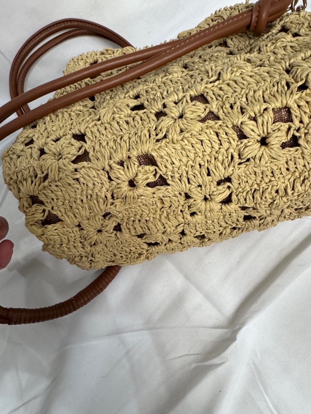 Sam Edelman Beige straw Crossbody with Brown Strap and Gold Logo - Picture 5 of 10